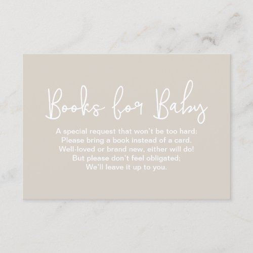 Modern Script Beige Baby shower Book Request