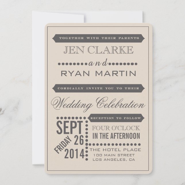 Modern Script Beige & Grey Wedding Invitation (Front)