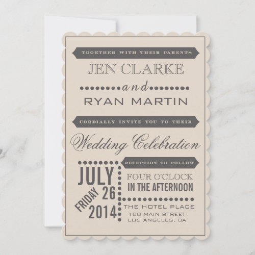 Modern Script Beige &amp; Grey Wedding Invitation