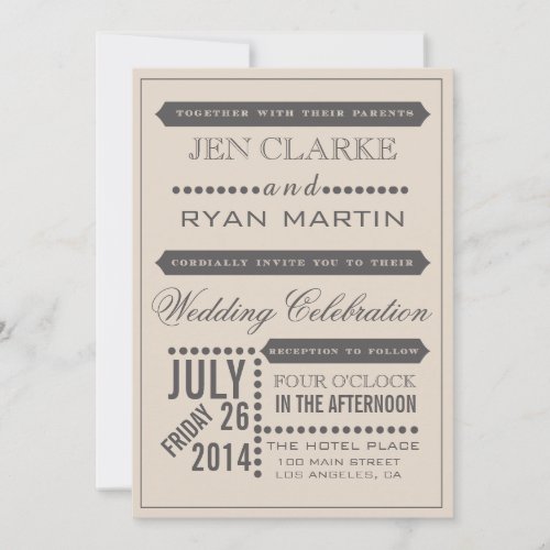 Modern Script Beige &amp; Grey Wedding Invitation