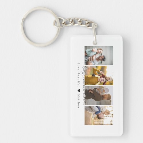 Modern Script Best Dad Ever 4 Photos Collage Keychain