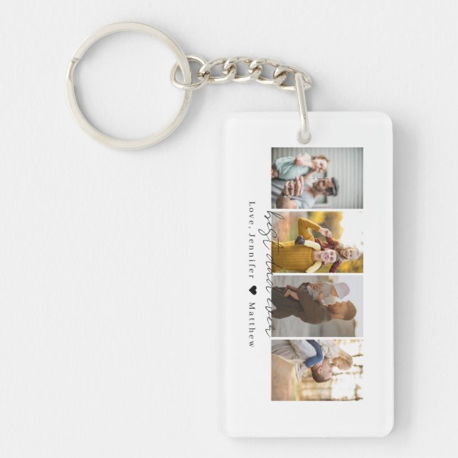 Modern Script Best Dad Ever 4 Photos Collage Keychain (Front)