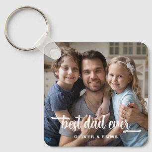Modern Script Best Dad Ever Photo Keychain