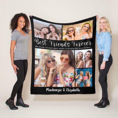 Modern Script Best Friends Forever Saying 5 Photos Fleece Blanket