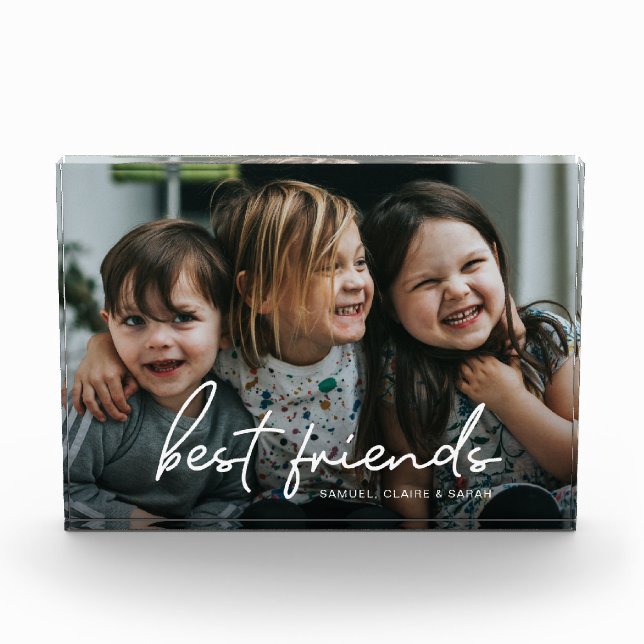 Modern script Best Friends Personalized Friendship Photo Block (Front)