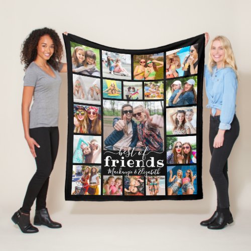 Modern Script BEST OF FRIENDS 19 Photo Collage Fleece Blanket