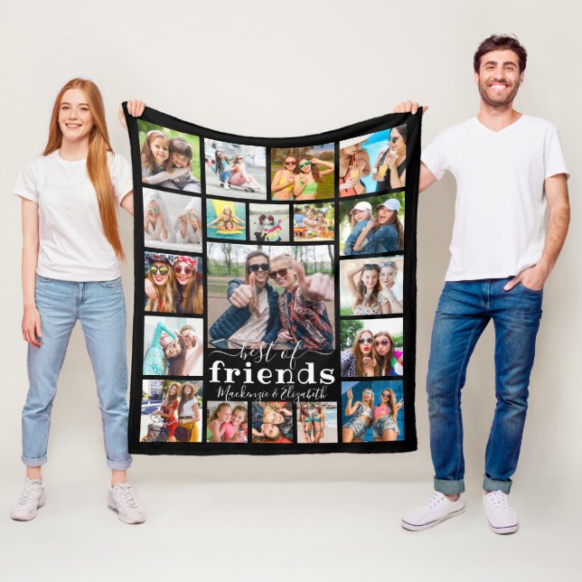 Modern Script BEST OF FRIENDS 19 Photo Collage Fleece Blanket (In Situ)