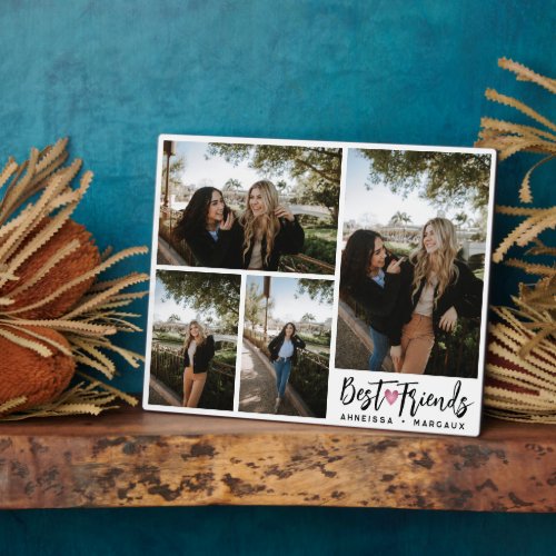 Modern Script Bestfriends Four Photo Collage Gift Plaque
