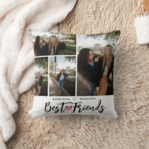 Modern Script Bestfriends Four Photo Collage Gift Throw Pillow