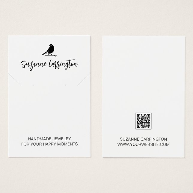 Modern Script Bird Logo. Jewelry Display Card (Front & Back)