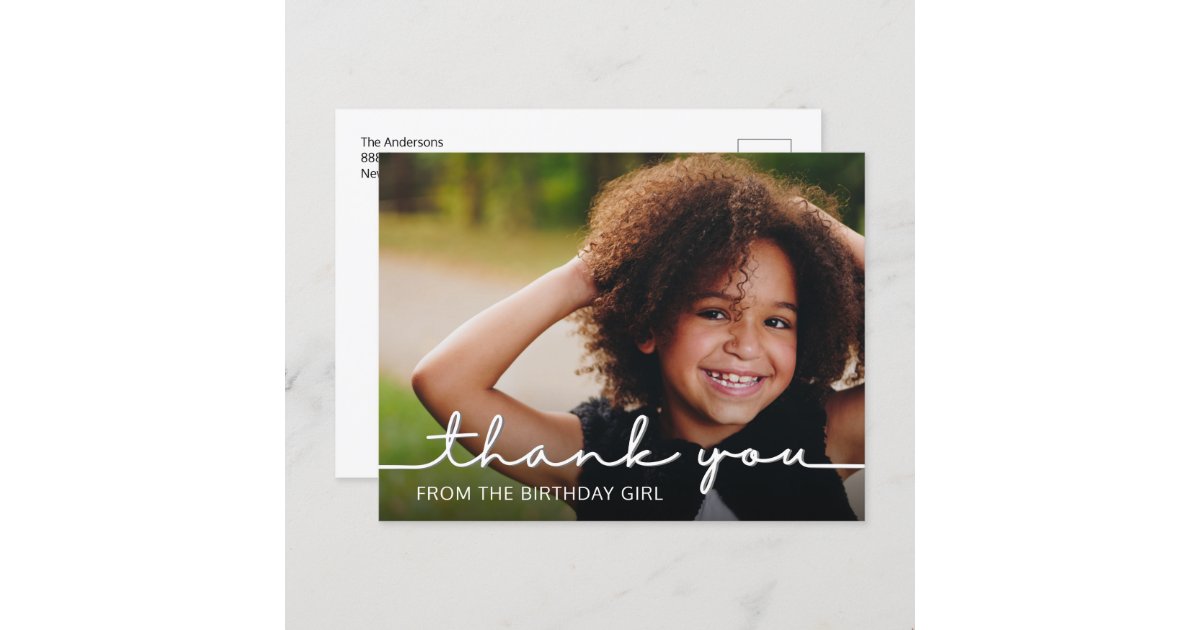 Modern Script Birthday Thank You Photo Postcard | Zazzle