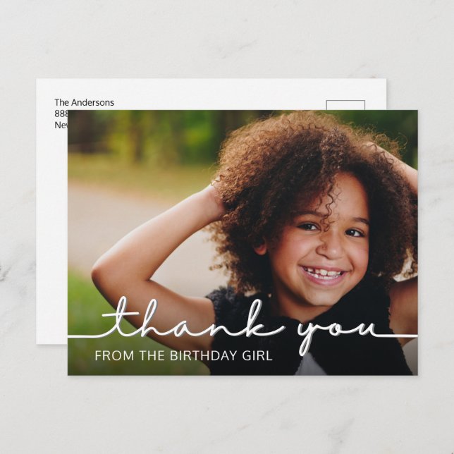 Modern Script Birthday Thank You Photo Postcard (Front/Back)