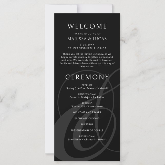 Modern Script Black Ampersand Wedding Program (Front)