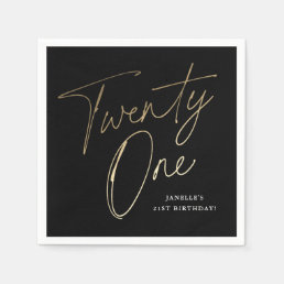Modern Script Black and Gold 21st Birthday Party Napkins