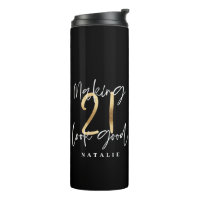 Modern script black and gold 21st birthday