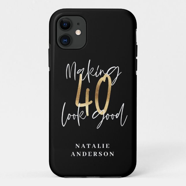 Modern script black and gold 40th birthday Case-Mate iPhone case (Back)