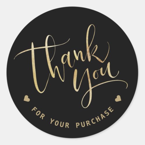Modern script black and gold business thank you classic round sticker