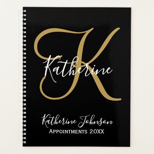 Modern Script Black and Gold Monogram 2022 Planner