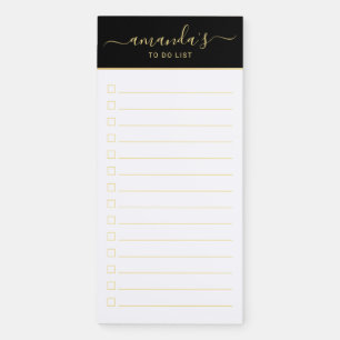 Modern Script Black and Gold To Do List Magnetic N Magnetic Notepad