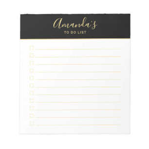 Modern Script Black and Gold To Do List Notepad