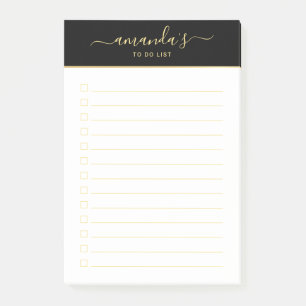 Modern Script Black and Gold To Do List Post-it No Post-it Notes