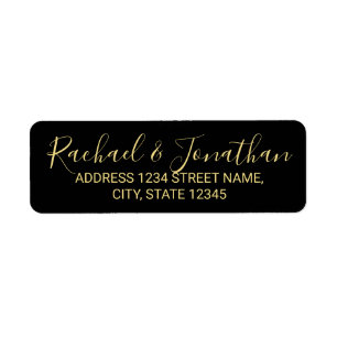 Modern Script Black and Gold Wedding Label