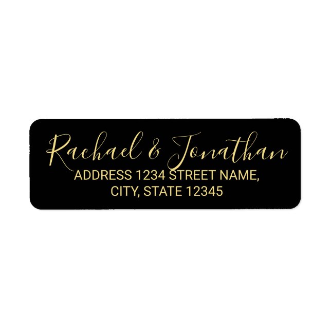 Modern Script Black and Gold Wedding Label (Front)