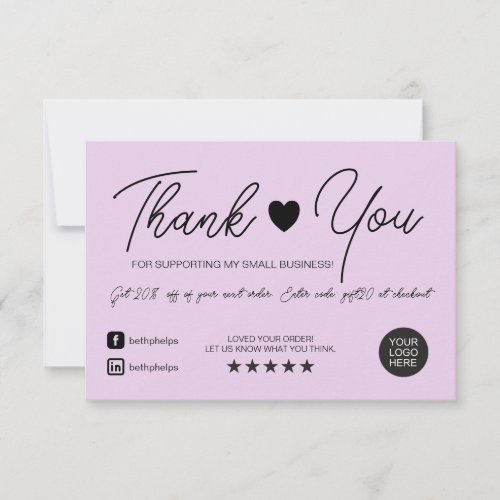 Modern script black and lavender order thank you