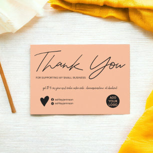 Modern script black and peach order thank you card