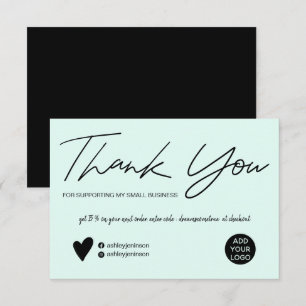 Modern script black and teal order thank you card