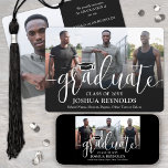 Modern Script Black and White 4 Photo Graduation Announcement<br><div class="desc">Share the joy of a high school or college graduation with custom 4 photo collage black and white announcements. The pictures and all wording on this template are simple to personalize with any details of your choice, such as party invitation info, parents' names, special honors, degree title, favorite inspirational quote,...</div>