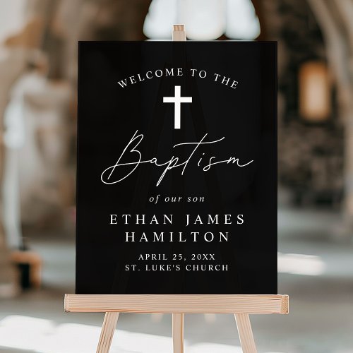 Modern Script Black and White Baptism Welcome Acrylic Sign