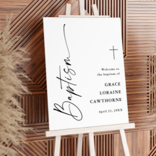 Modern Script Black and White Baptism Welcome Foam Board