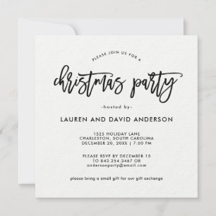 Modern Script Black and White Christmas Party Invitation