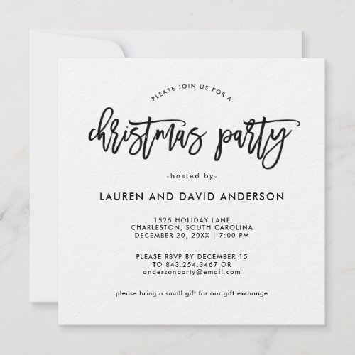 Modern Script  Black and White Christmas Party Invitation