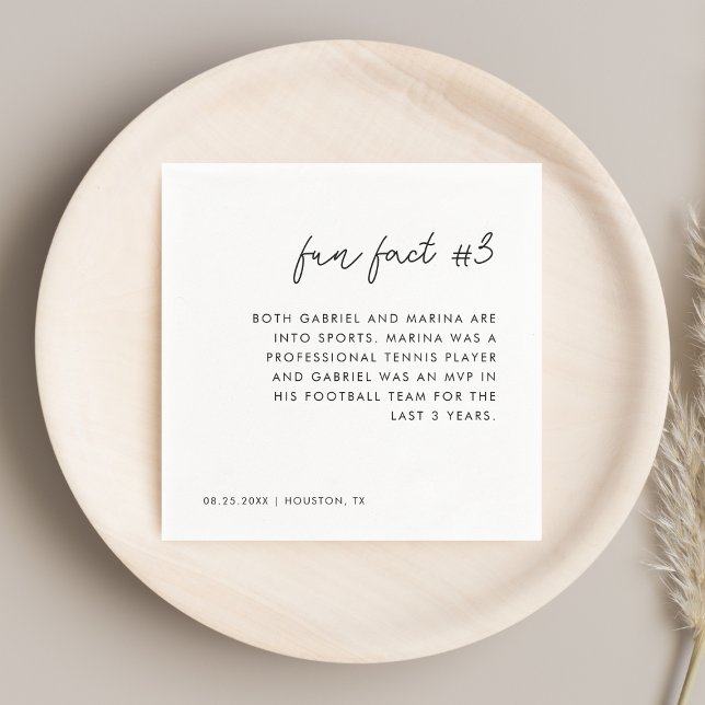 Modern Script Black and White Fun Fact # 3 Wedding Napkins (Creator Uploaded)