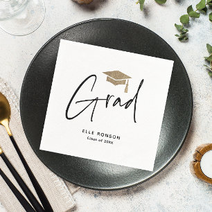 Modern Script Black and White Graduation  Napkins