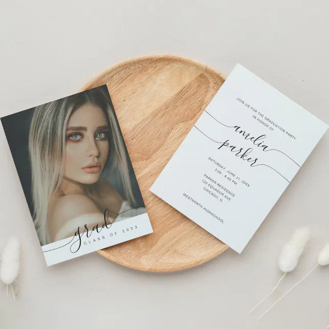 Modern Script Black And White Graduation Party Invitation | Zazzle