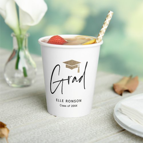 Modern Script Black and White Graduation Party Paper Cups
