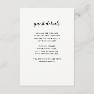 Modern Script Black and White Guest Information Enclosure Card
