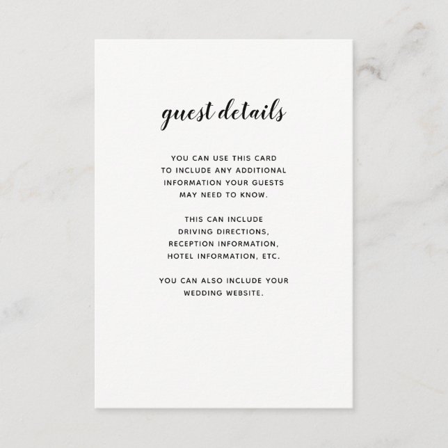 Modern Script Black and White | Guest Information Enclosure Card (Front)