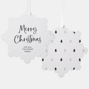 Modern Script   Black and White Merry Christmas Ornament Card
