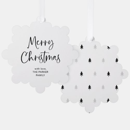 Modern Script  Black and White Merry Christmas Ornament Card