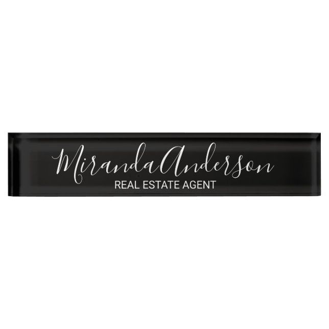 Modern Script Black and White Name Plate (Front)