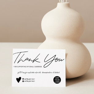Modern script black and white order thank you card