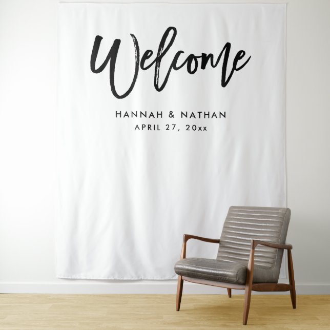 Modern Script Black and White | Photo Booth Prop Tapestry (In Situ)