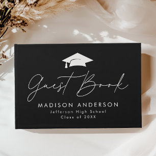 Modern Script Black and White Photo Graduation Guest Book