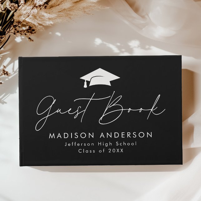 Modern Script Black and White Photo Graduation Guest Book (Creator Uploaded)