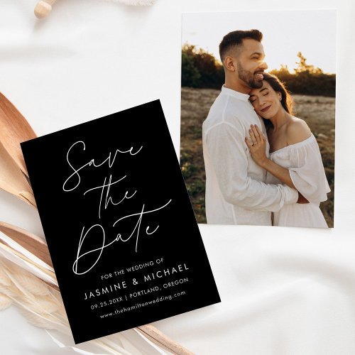 Modern Script Black and White Photo Save The Date