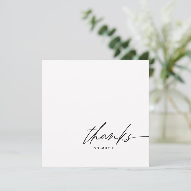 Modern Script Black and White Thanks Thank You Card (Standing Front)